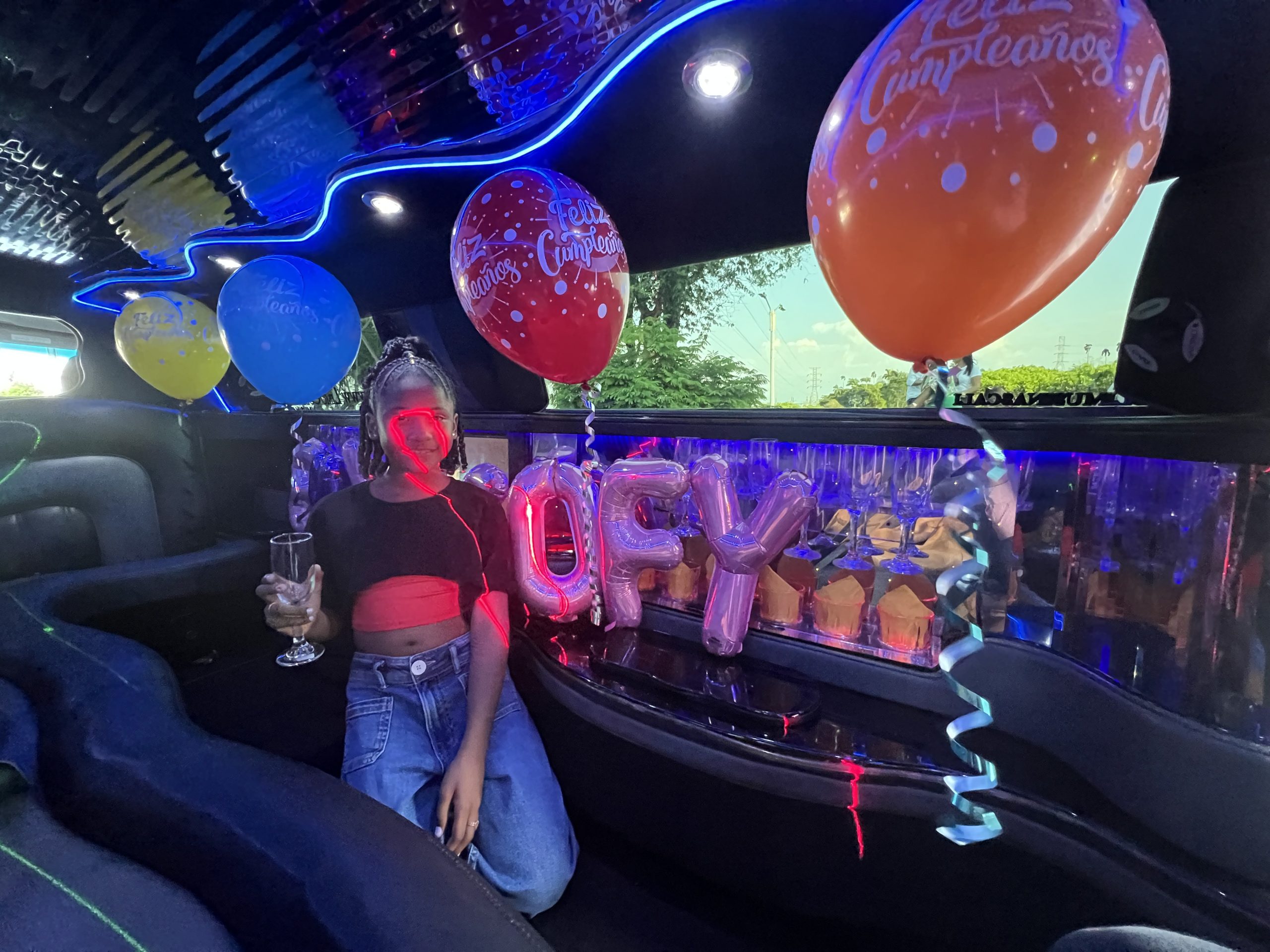 A birthday inside the limousine