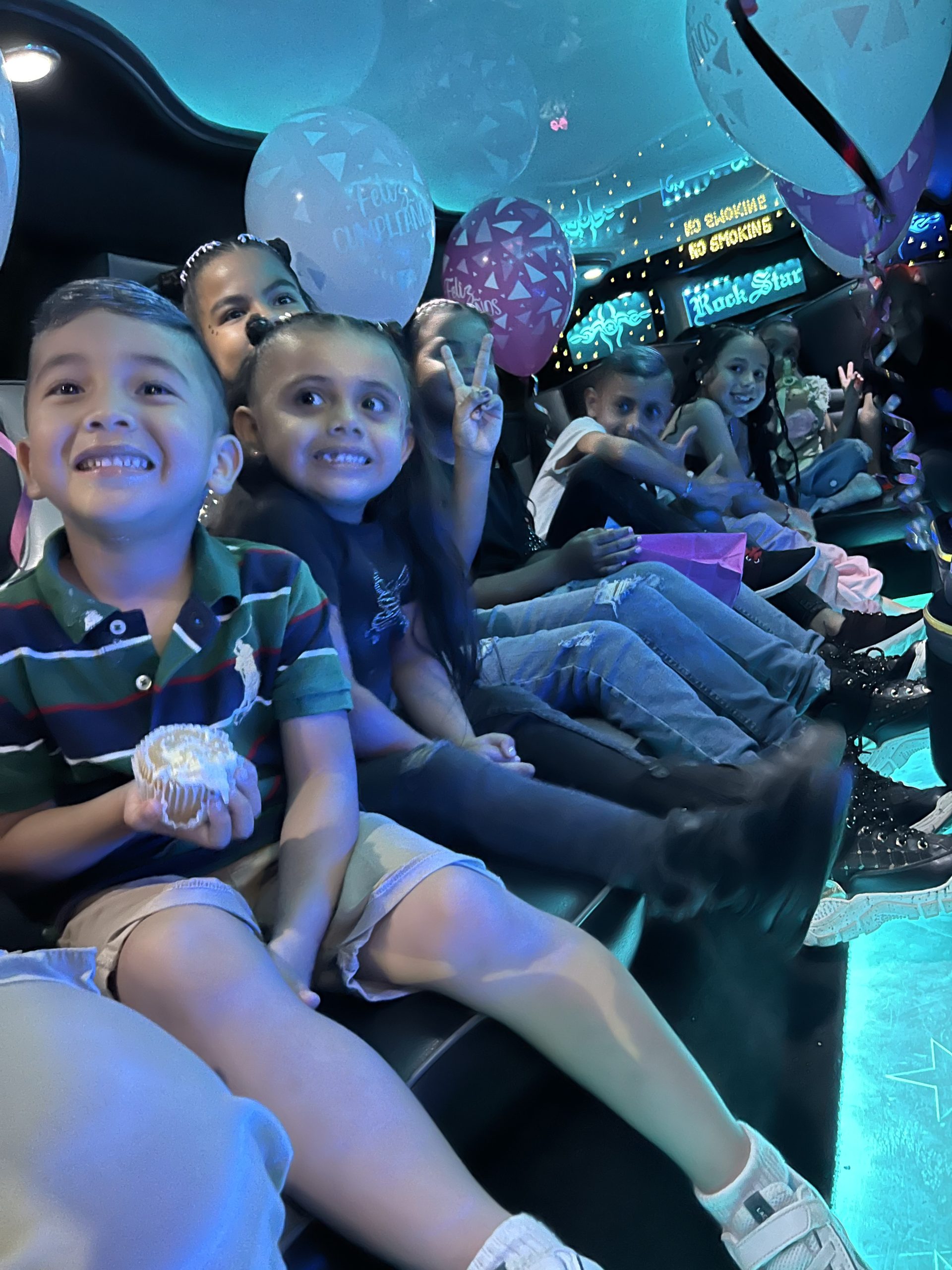 Children inside the limousine